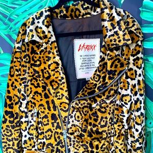 Rare Vintage LA.ROXX made in Hollywood animal print biker jacket size XL
